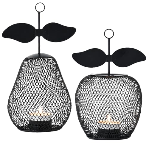 Marrakesch 2er Set Aesthetic Deko aesthetic Teelichthalter aus Metall 23 cm groß | Kerzenständer Gold als Garten Wohnzimmer Tisch Deko | Moderne Deko Windlicht Kerzenhalter für Teelichter Pear Manzana von Marrakesch Orient & Mediterran Interior