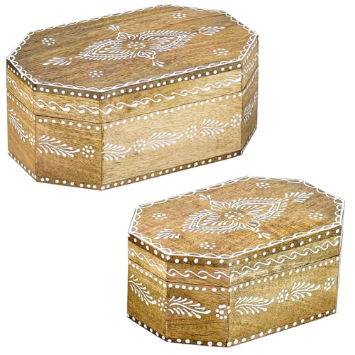 Marrakesch 2er Set Aufbewahrungsbox mit Deckel aus Holz 20 & 15cm groß | Boho Deko Schmuckkästchen Hajdar -1- zur Schmuckaufbewahrung | Massive Holzbox Ideal als Geschenkbox Geschenke für Frauen Marrakesch 2er Set Aufbewahrungsbox mit Deckel aus Holz 20 & 15cm groß | Boho Deko Schmuckkästchen Hajdar -1- zur Schmuckaufbewahrung | Massive Holzbox Ideal als Geschenkbox Geschenke für Frauen von Marrakesch Orient & Mediterran Interior