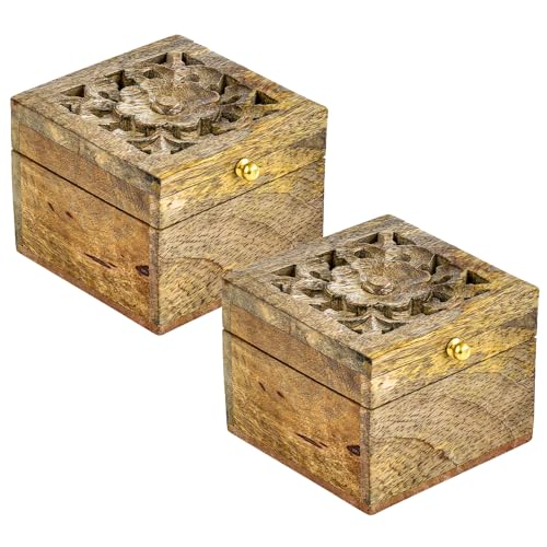 Marrakesch 2er Set Aufbewahrungsbox mit Deckel aus Holz Lounes 10cm groß | Boho Deko Schmuckkästchen zur Schmuckaufbewahrung | Massive Holzbox handgeschnitzt als Geschenkbox Geschenke für Frauen von Marrakesch Orient & Mediterran Interior
