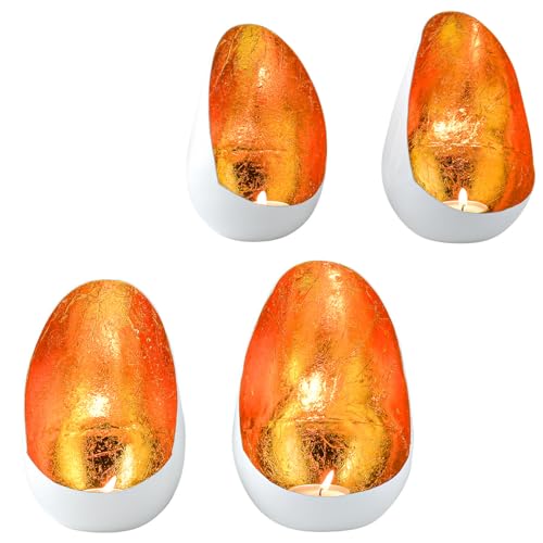 Marrakesch 2er Set Boho Deko Aesthetic Teelichthalter aus Metall 17 cm groß | Windlicht Namik Weiß Gold als Garten Wohnzimmer Tisch Deko | Ramadan Deko Windlichter Kerzenhalter für Teelichter von Marrakesch Orient & Mediterran Interior