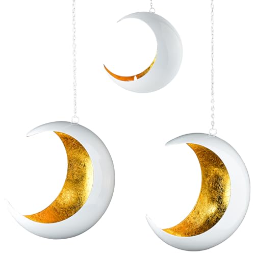 Marrakesch 2er Set Boho Deko Aesthetic Teelichthalter hängend aus Metall 20 cm | Windlicht Dunkar Weiß Gold als Wohnzimmer Herbst Dekoration | Moderne Deko Windlichter Kerzenhalter für Teelichter von Marrakesch Orient & Mediterran Interior