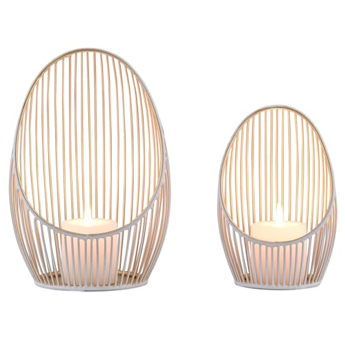 Marrakesch 2er Set Boho Deko Aesthetic Windlichter Metall Draht 28 & 23 cm groß Weiss Gold | Windlicht Teelichthalter Palmis als Gartendeko, Wohnzimmer Tisch Deko | Exquisite Kerzenständer Marrakesch 2er Set Boho Deko Aesthetic Windlichter Metall Draht 28 & 23 cm groß Weiss Gold | Windlicht Teelichthalter Palmis als Gartendeko, Wohnzimmer Tisch Deko | Exquisite Kerzenständer von Marrakesch Orient & Mediterran Interior