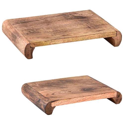 Marrakesch 2er Set Boho Deko Tablett Serviertablett aus Holz 30x20 & 25x16 cm | Servierplatte Arrasi als Tischdeko für Küche & Wohnzimmer | Japandi Frühstückstablett rechteckig für Schlafzimmer von Marrakesch Orient & Mediterran Interior