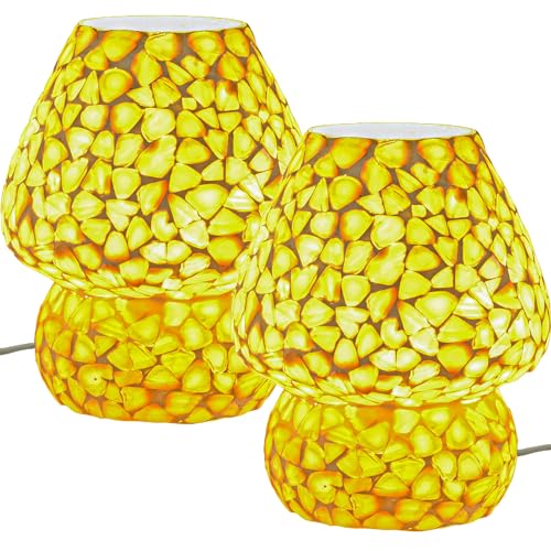 Marrakesch 2er Set Boho Deko Tischlampe Nachttischlampe 23cm groß | Deko Aesthetic Tischleuchte Lampe im Wohnzimmer Schlafzimmer & Kinderzimmer | Tischleuchte Aubina -2- aus Mosaik E27 Lampenfassung von Marrakesch Orient & Mediterran Interior