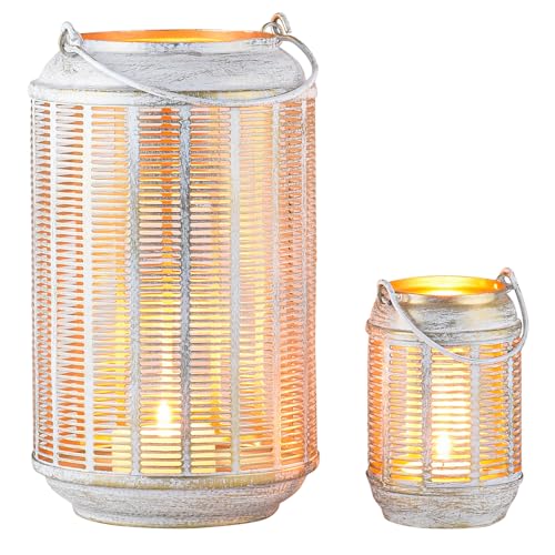 Marrakesch 2er Set Boho Deko Windlicht Laterne 24 & 12cm aus Metall rund| Teelichthalter als Tischdeko Wohnzimmer Deko | Kerzenhalter Windlichter Manol als Balkon & Garten Aesthetic Gartendeko von Marrakesch Orient & Mediterran Interior