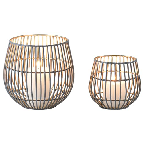 Marrakesch 2er Set Deko Aesthetic Windlichter Metall Draht 15 & 10 cm groß schwarz Gold | Windlicht Teelichthalter Maurice als Herbstdeko & Wohnzimmer Tisch Deko | Exquisite Kerzenständer für Kerzen von Marrakesch Orient & Mediterran Interior