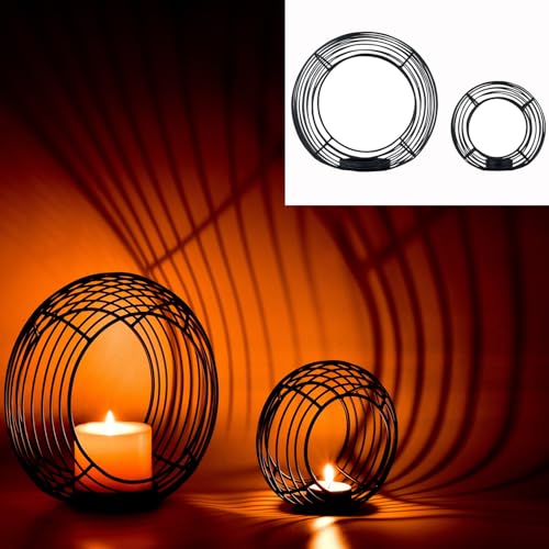 Marrakesch 2er Set Deko Aesthetic Windlichter Metall Draht 21 &14 cm groß schwarz | Windlicht Teelichthalter Looba als Gartendeko & Wohnzimmer Tisch Deko | Exquisite Kerzenständer für Kerzen von Marrakesch Orient & Mediterran Interior