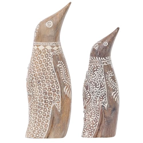 Marrakesch 2er Set Handgeschnitzter Pinguin Dekoaufsteller aus Holz 25 & 21cm groß | Aesthetic Figuren modern als Deko Wohnzimmer und Schlafzimmer | Holzdeko als Tischdeko oder Frühlingsdeko von Marrakesch Orient & Mediterran Interior