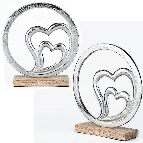 Marrakesch 2er Set Herz Wohnzimmer Deko Aufsteller 23cm Groß | Dekoobjekt Amour 11 als Love Tischdeko Fensterbankdeko Silber | Liebe von Marrakesch Orient & Mediterran Interior