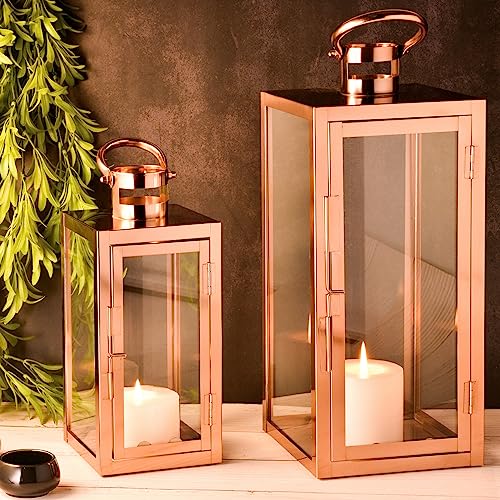 Marrakesch 2er Set LED Laterne Windlicht 39cm und 27,5 cm | Laternen mit LED-Kerze Batterie betrieben und mit Timer Funktion | Gartenlaterne für Draußen Marra Kupfer modern als Gartendeko Marrakesch 2er Set LED Laterne Windlicht 39cm und 27,5 cm | Laternen mit LED-Kerze Batterie betrieben und mit Timer Funktion | Gartenlaterne für Draußen Marra Kupfer modern als Gartendeko von Marrakesch Orient & Mediterran Interior