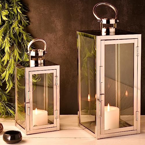 Marrakesch 2er Set LED Laterne Windlicht 39cm und 27,5 cm | Laternen mit LED-Kerze Batterie betrieben und mit Timer Funktion | Gartenlaterne für Draußen Marra Silber modern als Gartendeko Marrakesch 2er Set LED Laterne Windlicht 39cm und 27,5 cm | Laternen mit LED-Kerze Batterie betrieben und mit Timer Funktion | Gartenlaterne für Draußen Marra Silber modern als Gartendeko von Marrakesch Orient & Mediterran Interior