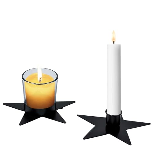 Marrakesch 2er Set Moderne Kerzenhalter Astur Schwarz aus Metall 12cm Gross – Tischdeko Kerzenständer Modern für Stabkerzen von Marrakesch Orient & Mediterran Interior