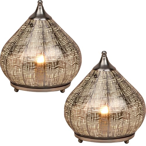 Marrakesch 2er Set Orientalische Deko Tischlampe Nachttischlampe 28cm groß | Boho Tischleuchte Lampe im Wohnzimmer Schlafzimmer & Kinderzimmer | Tischleuchte Jamiel silber aus Metall E27 Lampenfassung von Marrakesch Orient & Mediterran Interior