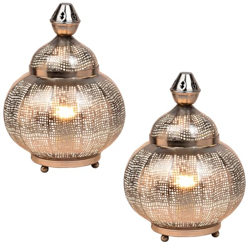 Marrakesch 2er Set Orientalische Deko Tischlampe Nachttischlampe 32cm groß | Boho Tischleuchte Lampe im Wohnzimmer Schlafzimmer & Kinderzimmer | Tischleuchte Jamala silber aus Metall E27 Lampenfassung von Marrakesch Orient & Mediterran Interior