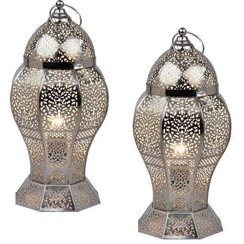 Marrakesch 2er Set Orientalische Deko Tischlampe Nachttischlampe 40cm groß | Boho Tischleuchte Lampe im Wohnzimmer Schlafzimmer & Kinderzimmer | Tischleuchte Jaleel silber aus Metall E27 Lampenfassung von Marrakesch Orient & Mediterran Interior