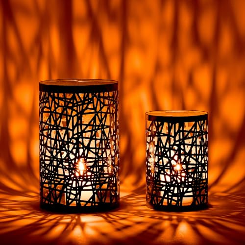 Marrakesch 2er Set Skandinavische Deko Teelichthalter aus Metall in grau 20 & 15 cm groß | Windlicht Coutan als Frühling Wohnzimmer Tisch Deko | Moderne Kerzenständer für Teelichter als Balkondeko von Marrakesch Orient & Mediterran Interior