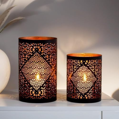 Marrakesch 2er Set Skandinavische Deko Windlichter Yazim Schwarz Gold Metall | Windlicht Teelichthalter als Frühling Wohnzimmer Tisch Deko | Exquisite Kerzenständer Dekoration für Teelichter von Marrakesch Orient & Mediterran Interior