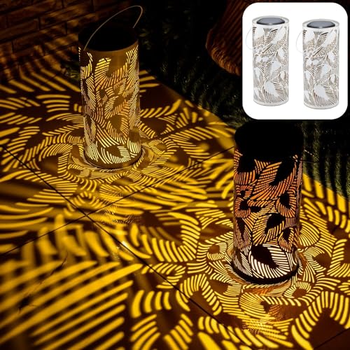 Marrakesch 2er Set Solarlaternen Solarlampen für außen mit Henkel aus Metall 30cm Groß | Boho Deko Outdoor Solar LED Laterne Wetterfest Hoja Weiss IP65 Wasserdicht als Gartendeko im Garten Marrakesch 2er Set Solarlaternen Solarlampen für außen mit Henkel aus Metall 30cm Groß | Boho Deko Outdoor Solar LED Laterne Wetterfest Hoja Weiss IP65 Wasserdicht als Gartendeko im Garten von Marrakesch Orient & Mediterran Interior