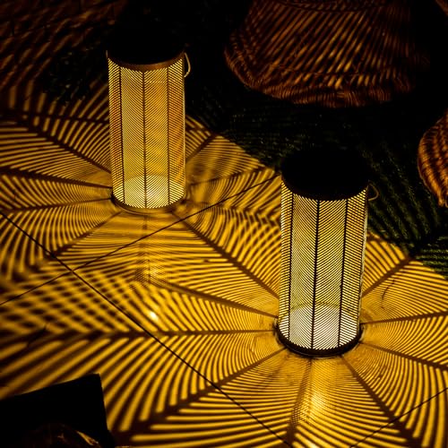 Marrakesch 2er Set Solarlaternen Solarlampen für außen mit Henkel aus Metall 30cm Groß | Orientalische Deko Outdoor Solar LED Laterne Wetterfest Bamba Schwarz IP65 Wasserdicht als Gartendeko im Garten von Marrakesch Orient & Mediterran Interior