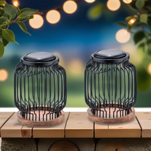 Marrakesch 2er Set Solarlaternen Solarlampen für außen mit Henkel aus Metall & Holz 18cm Groß | Orientalische Deko Outdoor Solar LED Laterne Wetterfest Lazar IP65 Wasserdicht als Gartendeko im Garten von Marrakesch Orient & Mediterran Interior
