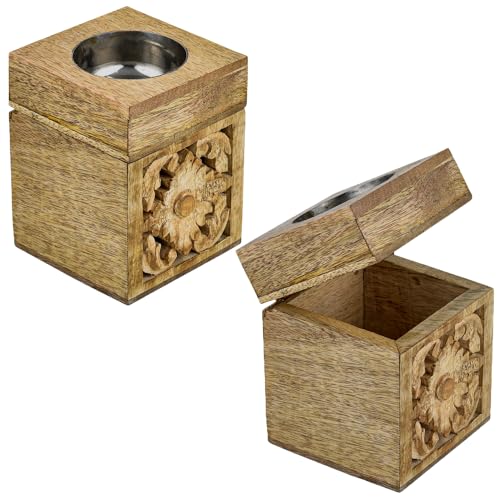 Marrakesch 2er Set Teelichthalter und Aufbewahrungsbox mit Deckel aus Holz 10cm groß | Boho Deko Kerzenhalter Lounis als Wohnzimmer Tischdeko | Schmuckkästchen im Schlafzimmer als Frühlingsdeko Marrakesch 2er Set Teelichthalter und Aufbewahrungsbox mit Deckel aus Holz 10cm groß | Boho Deko Kerzenhalter Lounis als Wohnzimmer Tischdeko | Schmuckkästchen im Schlafzimmer als Frühlingsdeko von Marrakesch Orient & Mediterran Interior