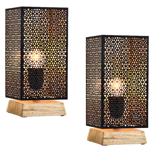 Marrakesch 2er Set Tischlampe Nachttischlampe 25cm groß | Orientalische Deko Lampe im Wohnzimmer Schlafzimmer oder Kinderzimmer | Moderne Tischleuchte Autigan schwarz aus Metall & Holz mit E27 Fassung von Marrakesch Orient & Mediterran Interior