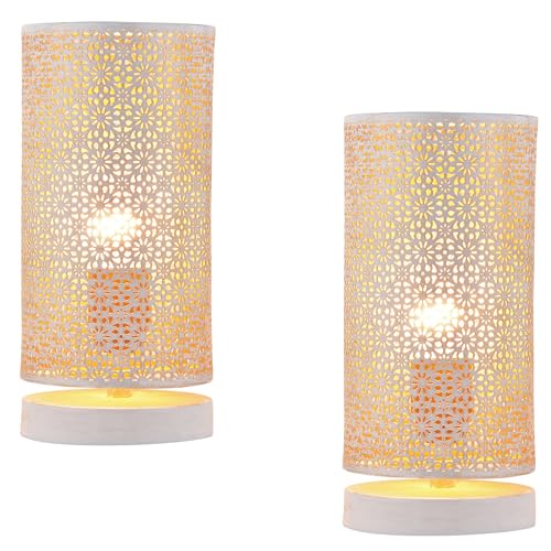 Marrakesch 2er Set Tischlampe Nachttischlampe 25cm groß | Boho Deko Lampe im Wohnzimmer Schlafzimmer oder Kinderzimmer | Moderne Tischleuchte Tuza weiß aus Metall mit E27 Fassung von Marrakesch Orient & Mediterran Interior