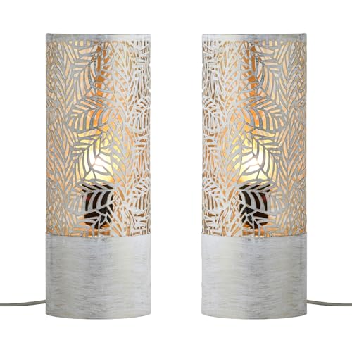 Marrakesch 2er Set Tischlampe Nachttischlampe 34cm groß | Boho Deko Lampe im Wohnzimmer Schlafzimmer oder Kinderzimmer | Skandinavische Tischleuchte Verdure aus Metall weiß gold E27 Lampenfassung Marrakesch 2er Set Tischlampe Nachttischlampe 34cm groß | Boho Deko Lampe im Wohnzimmer Schlafzimmer oder Kinderzimmer | Skandinavische Tischleuchte Verdure aus Metall weiß gold E27 Lampenfassung von Marrakesch Orient & Mediterran Interior