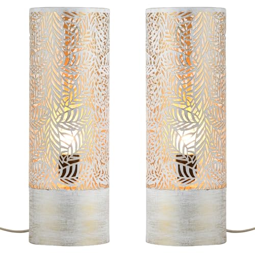 Marrakesch 2er Set Tischlampe Nachttischlampe 41cm groß | Boho Deko Lampe im Wohnzimmer Schlafzimmer oder Kinderzimmer | Skandinavische Tischleuchte Verdure aus Metall weiß gold E27 Lampenfassung Marrakesch 2er Set Tischlampe Nachttischlampe 41cm groß | Boho Deko Lampe im Wohnzimmer Schlafzimmer oder Kinderzimmer | Skandinavische Tischleuchte Verdure aus Metall weiß gold E27 Lampenfassung von Marrakesch Orient & Mediterran Interior