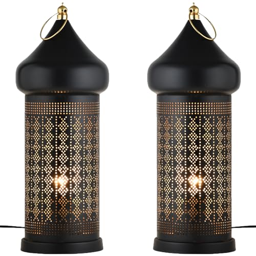 Marrakesch 2er Set Tischlampe Nachttischlampe 45cm groß | Orientalische Deko Lampe Stehlampe im Wohnzimmer Schlafzimmer & Kinderzimmer | Marokkanische Tischleuchte Tangis schwarz gold aus Metall von Marrakesch Orient & Mediterran Interior