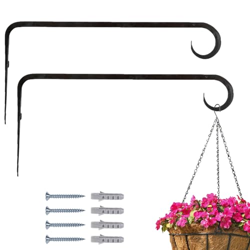 Marrakesch 2er Set Wandhaken handgeschmiedet schwarz 22cm lang | Vintage Haken zum Schrauben für Blumenampel & Hängepflanze | Gerätehalter Mapos für draußen als Balkon Terrasse oder Garten Deko von Marrakesch Orient & Mediterran Interior