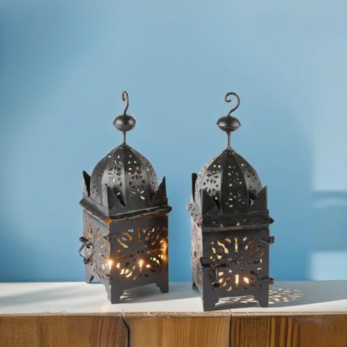 Marrakesch 2er Set marokkanische Laterne aus Metall 42cm groß | Windlichter Frane in Schwarz Dekoration von Marrakesch Orient & Mediterran Interior