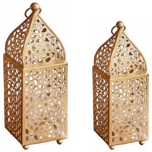 Marrakesch 2er Set orientalische Laterne Windlicht aus Metall in edlem Gold Zayla xx & xxcm groß | Marokkanische Kerzenhalter Teelichthalter modern als stilvolle Balkon Garten oder Wohnzimmer Deko von Marrakesch Orient & Mediterran Interior