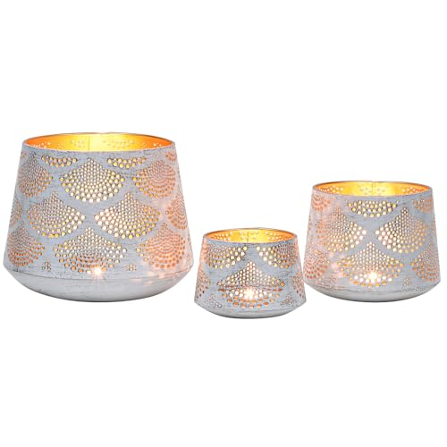 Marrakesch 3er Set Boho Deko Windlichter Yazan Metall | Windlicht Teelichthalter als Frühling Wohnzimmer Tisch Deko | Ramadan Kerzenständer Dekoration für Teelichter von Marrakesch Orient & Mediterran Interior