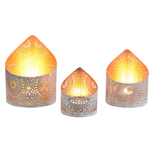 Marrakesch 3er Set Boho Deko Windlichter Yous Weiss Gold Metall/Glas | Windlicht Teelichthalter als Frühling Wohnzimmer Tisch Deko | Exquisite Kerzenständer Dekoration für Teelichter von Marrakesch Orient & Mediterran Interior