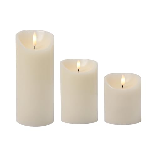 Marrakesch 3er Set LED Kerzen Stumpenkerzen in Creme weiss ? 7,5cm in 3 Größen | Echtwachs Flackernde Led Kerze Batteriebetrieben mit Timerfunktion für Adventskranz Kerzenständer & Weihnachtsdeko von Marrakesch Orient & Mediterran Interior