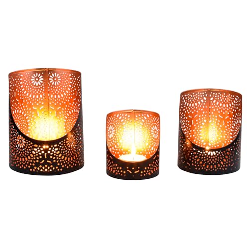 Marrakesch 3er Set Orientalische Deko Windlichter Yulet Schwarz Metall | Windlicht Teelichthalter als Frühling Wohnzimmer Tisch Deko | Exquisite Kerzenständer Dekoration für Teelichter von Marrakesch Orient & Mediterran Interior
