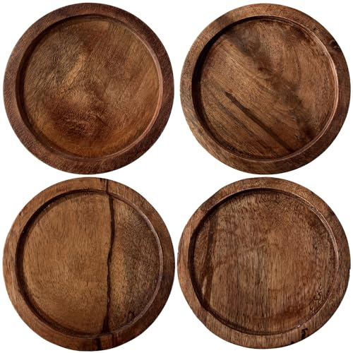 Marrakesch 4er Set Tablett aus echtem Akazienholz Rund 15 cm für Indoor Outdoor | einsetzbar als Pflanzentopf-Untersetzer Kerzenteller Schlüsselablage Serviertablett oder Schmucktablett von Marrakesch Orient & Mediterran Interior