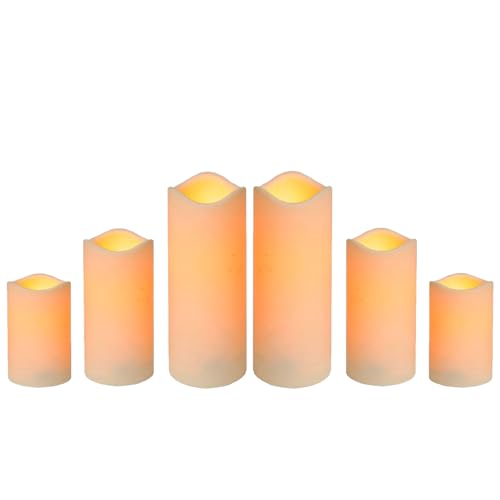 Marrakesch 6er Set LED Kerzen Stumpenkerzen in Creme weiss ⌀ 7,5cm in 3 Größen | Outdoor Flackernde Led Kerze Batteriebetrieben mit Timerfunktion für Adventskranz Kerzenständer & Weihnachtsdeko (6) von Marrakesch Orient & Mediterran Interior