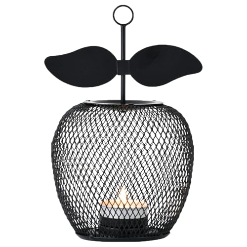 Marrakesch Aesthetic Deko Aesthetic Teelichthalter aus Metall 19 cm groß | Kerzenständer Manzana Schwarz als Garten Wohnzimmer Tisch Deko | Moderne Deko Windlicht Kerzenhalter für Teelichter von Marrakesch Orient & Mediterran Interior