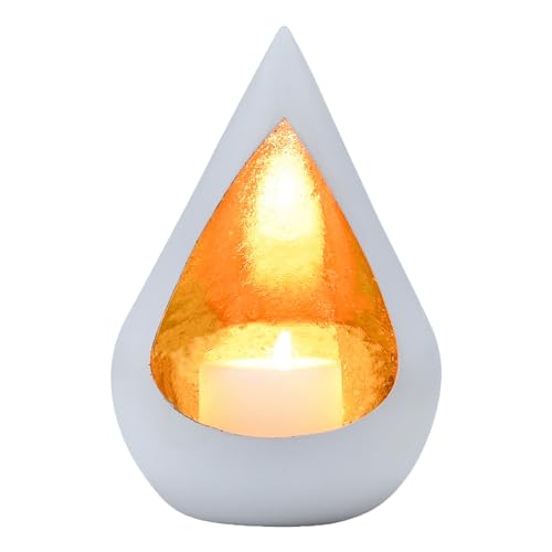Marrakesch Boho Deko Aesthetic Teelichthalter aus Metall 17 cm groß | Windlicht Timur als Garten Wohnzimmer Tisch Deko | Exquisite Gold Weisse Windlichter Kerzenhalter für Teelichter & Kerzen von Marrakesch Orient & Mediterran Interior