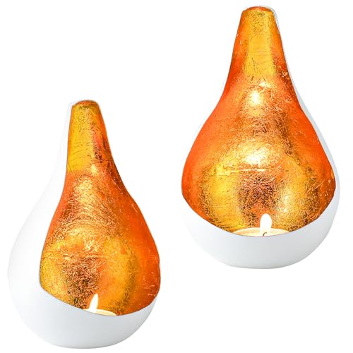 Marrakesch Boho Deko Aesthetic Teelichthalter aus Metall 18 cm groß | Windlicht Rasin Weiß Gold als Garten Wohnzimmer Tisch Deko | Ramadan Deko Windlichter Kerzenhalter für Teelichter von Marrakesch Orient & Mediterran Interior