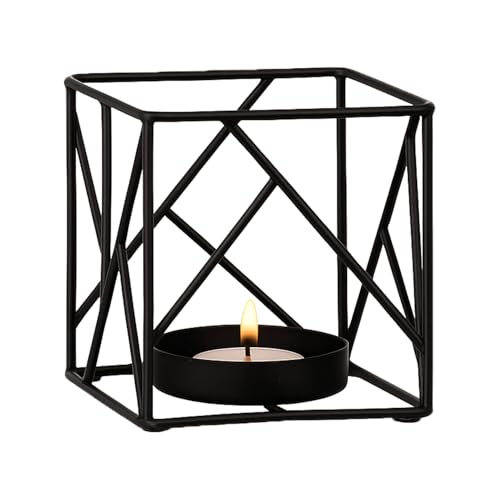 Marrakesch Deko Aesthetic Windlichter Metall Draht 10 cm groß schwarz | Windlicht Teelichthalter Sarpene -2- als Balkondeko & Wohnzimmer Tisch Deko | Exquisite Moderne Kerzenständer für Kerzen von Marrakesch Orient & Mediterran Interior