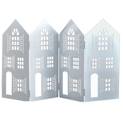 Marrakesch Häuserzeile Aufsteller als Weihnachtsdeko aus Metall 30cm lang | Lichthaus Dobli Weiss als Herbst Deko im Wohnzimmer Schlafzimmer oder Küche | Häuser Silhouette als Fensterdeko Modern von Marrakesch Orient & Mediterran Interior