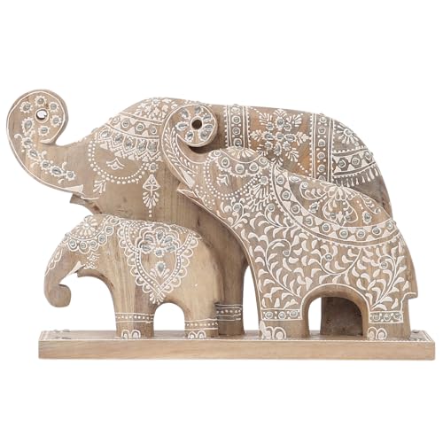 Marrakesch Handgeschnitzte Elefanten Familie Dekoaufsteller aus Holz 38cm Family groß | Aesthetic Figuren modern als Deko Wohnzimmer und Schlafzimmer | Holzdeko als Tischdeko oder Frühlingsdeko von Marrakesch Orient & Mediterran Interior