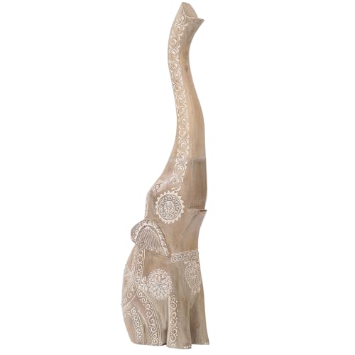 Marrakesch Handgeschnitzter Elefant Dekoaufsteller aus Holz 65cm Ganesha groß | Aesthetic Figuren modern als Deko Wohnzimmer und Schlafzimmer | Handbemalte Holzdeko als Tischdeko oder Frühlingsdeko von Marrakesch Orient & Mediterran Interior