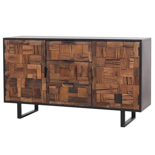 Marrakesch Industrial Sideboard mit Türen aus Holz massiv 157cm groß als Wohnzimmer Möbel | Vintage Deko Kommode Komode Adaline für stilvolle Aufbewahrung im Esszimmer & Schlafzimmer von Marrakesch Orient & Mediterran Interior