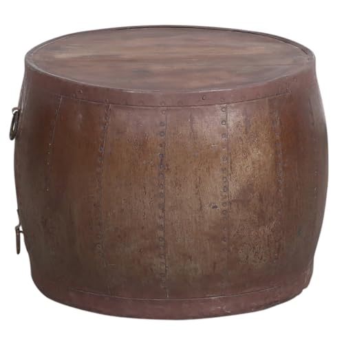 Marrakesch Industrial runder Couchtisch Wohnzimmertisch aus Holz 80 cm groß | Sofatisch rund mit 8mm Glasplatte als Vintage Wohnzimmer Deko | Massive Rustikale Couchtische Aaina Unikat Handgefertigt von Marrakesch Orient & Mediterran Interior