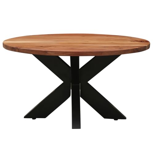 Marrakesch Industrieller runder Couchtisch aus Akazienholz & Metall 70 cm | Wohnzimmertisch Abele | Vintage Sofatisch im Loft-Stil | Moderner Kaffeetisch rund für Garten Wohnzimmer & Balkon von Marrakesch Orient & Mediterran Interior