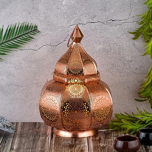 Marrakesch Lampe und Laterne in einem aus Metall 30 cm groß | Tischlampe Windlicht Lamisa Kupfer als Orientalische Dekoration von Marrakesch Orient & Mediterran Interior